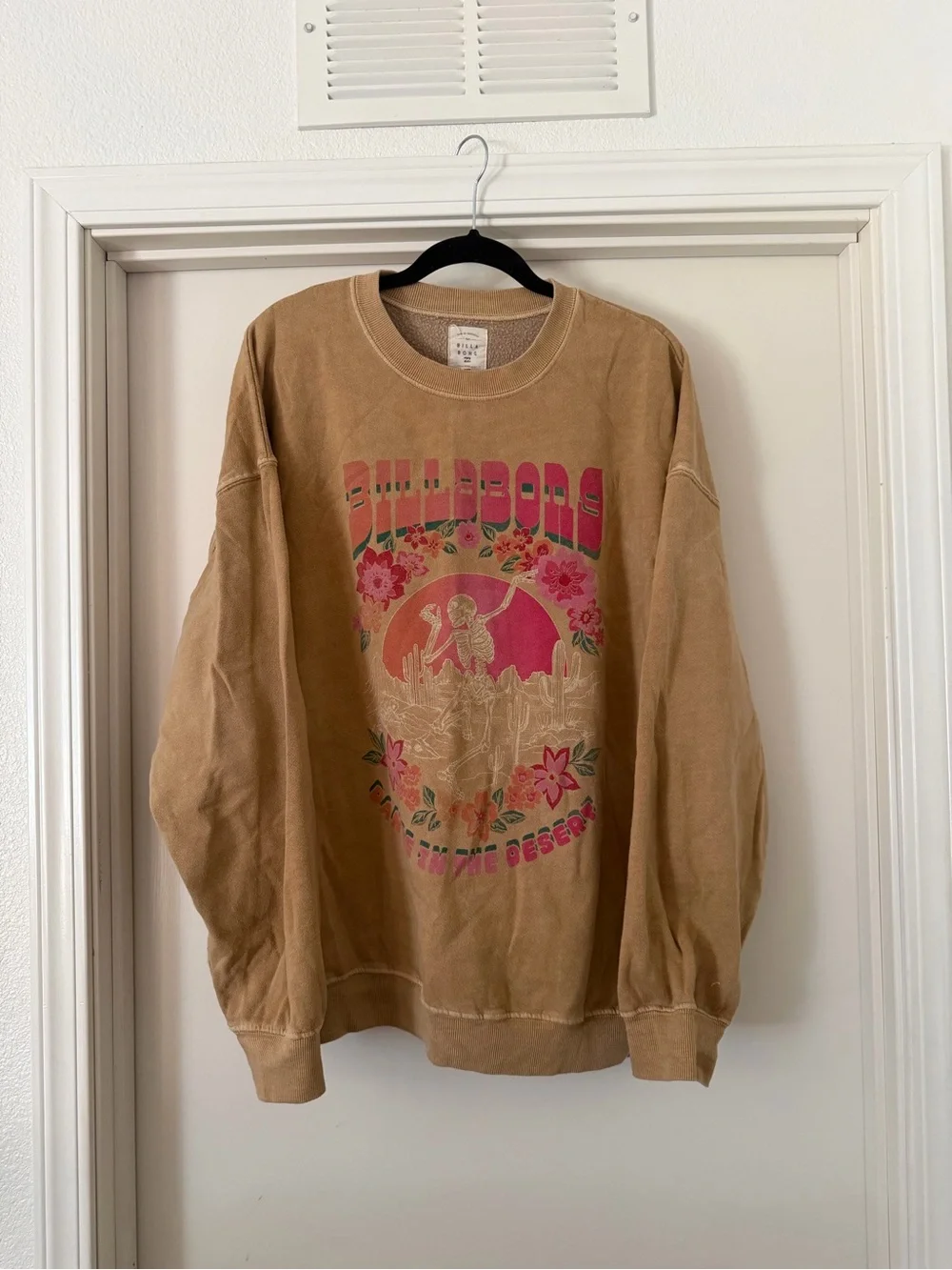 Billabong Light Olive Graphic Sweatshirt with Pink and Coral Print